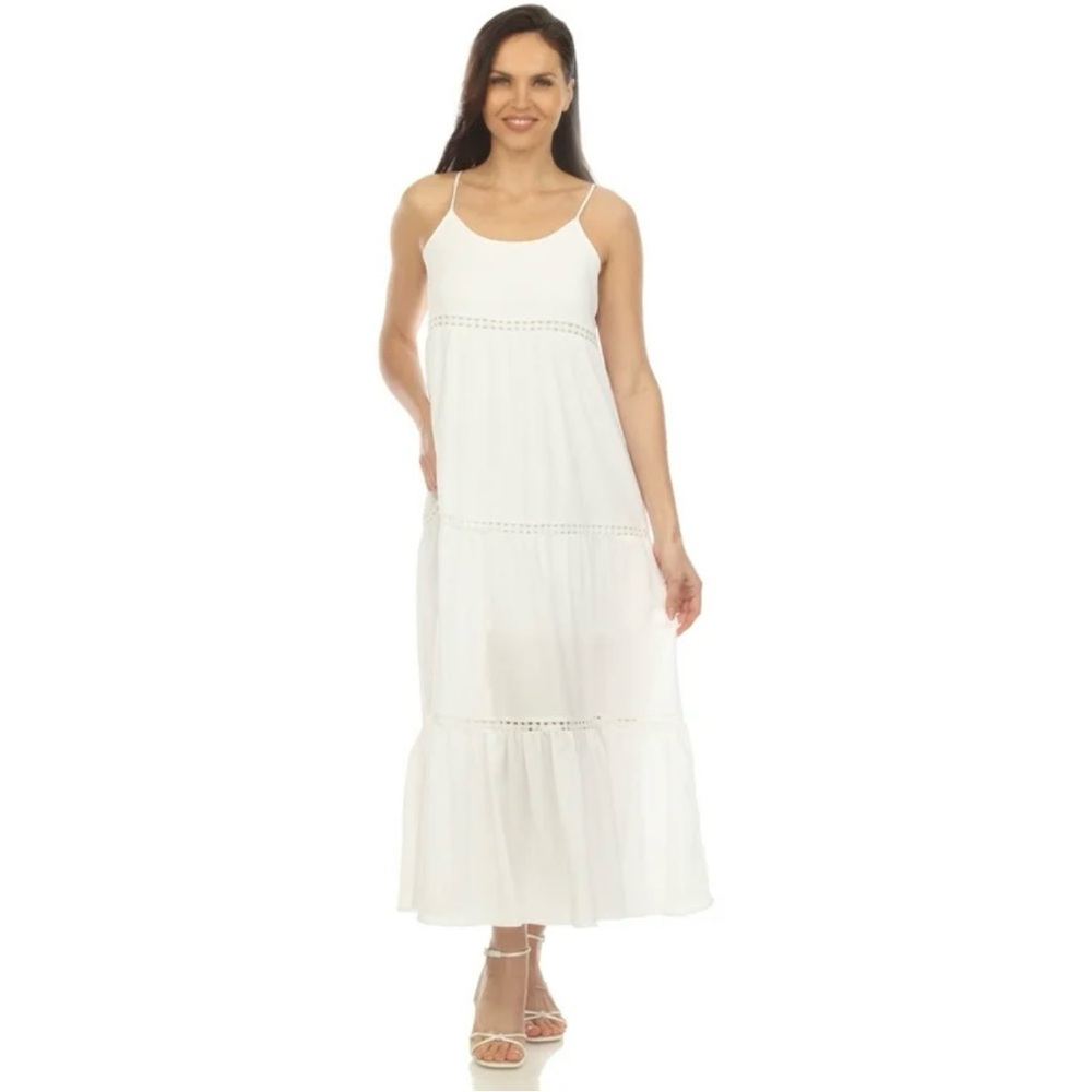 Red camel women’s size, S spaghetti strap flowy dress with lace trim cream color
